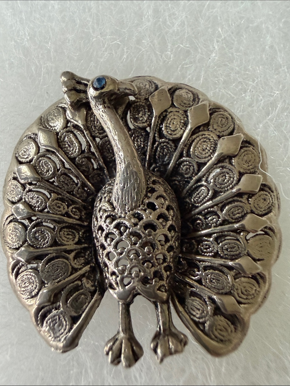 Peacock Decorative Accent Pin in Antique Silver by